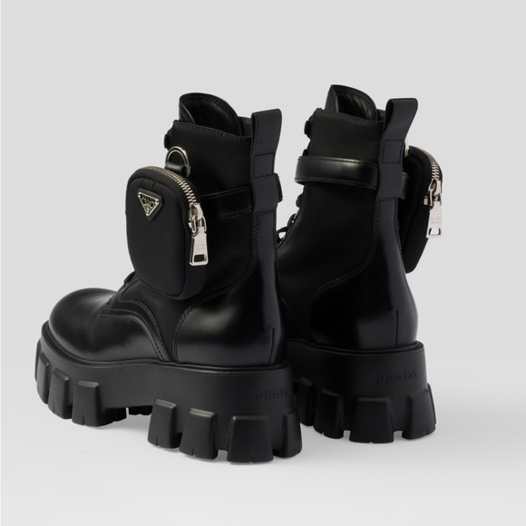 New! Never worn womens Prada Monolith leather and Re-Nylon boots with pouch - Picture 3 of 3